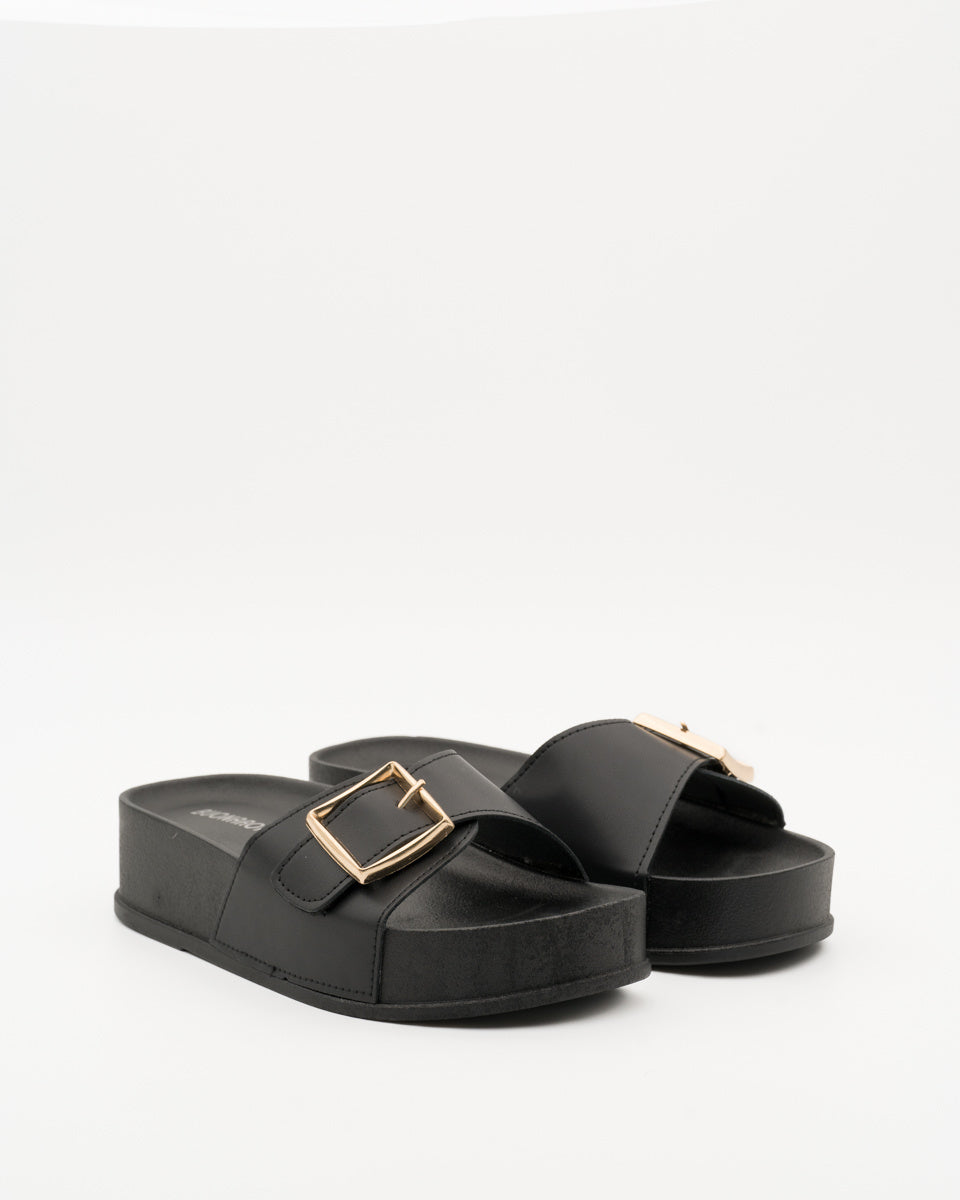 Buonarotti Pantoffeln Schwarz Plateau Goldschnalle