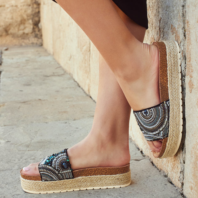 Buonarotti Hausschuhe Schwarz Plateau Perlen