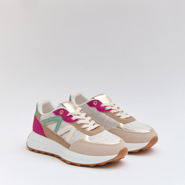 Buonarotti Turnschuhe Beige Segeltuch Fuchsia farbig