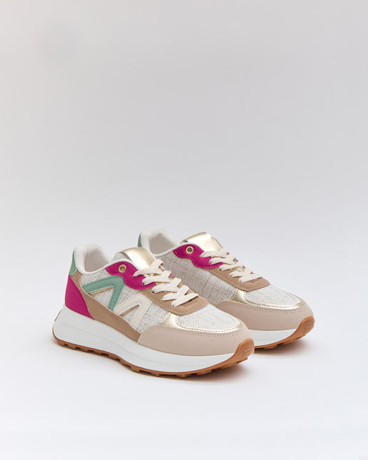 Buonarotti Turnschuhe Beige Segeltuch Fuchsia farbig