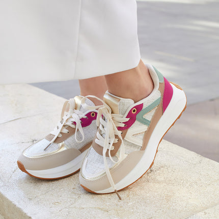 Buonarotti Turnschuhe Beige Segeltuch Fuchsia farbig