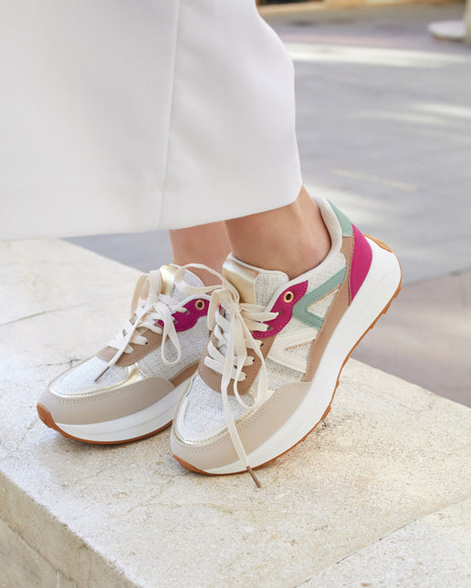 Buonarotti Turnschuhe Beige Segeltuch Fuchsia farbig
