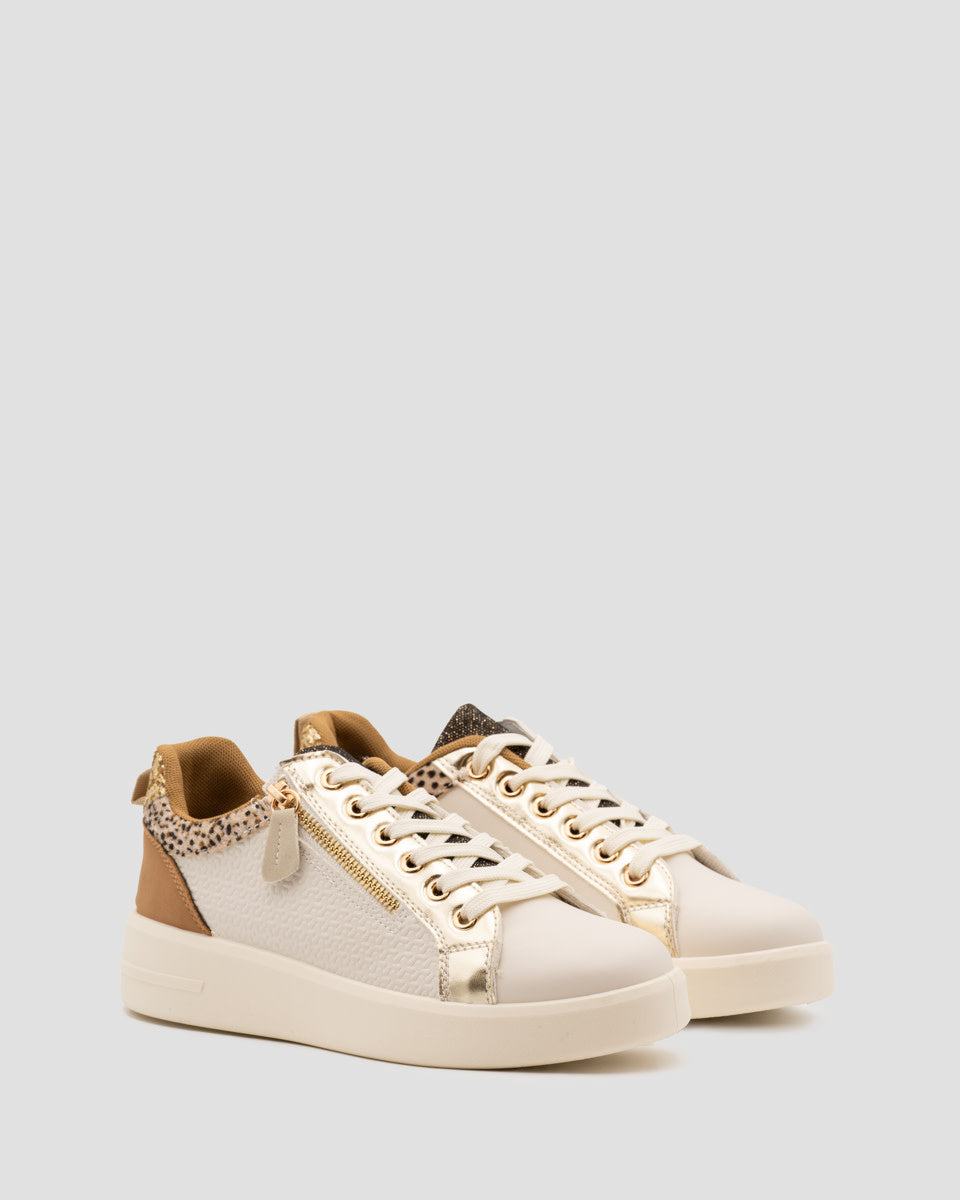 Buonarotti Turnschuhe Beige Leopard Gold Zipper
