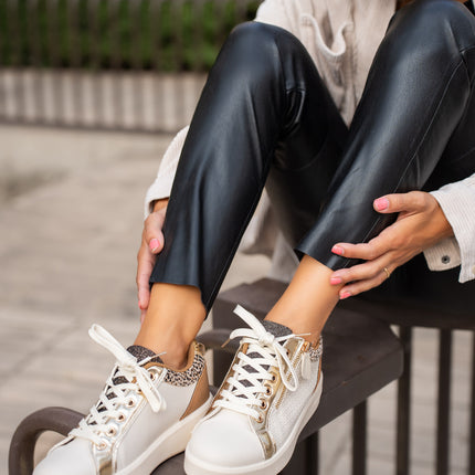 Buonarotti Turnschuhe Beige Leopard Gold Zipper