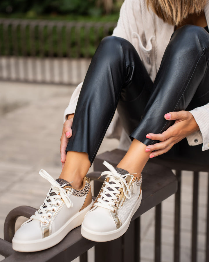Buonarotti Turnschuhe Beige Leopard Gold Zipper
