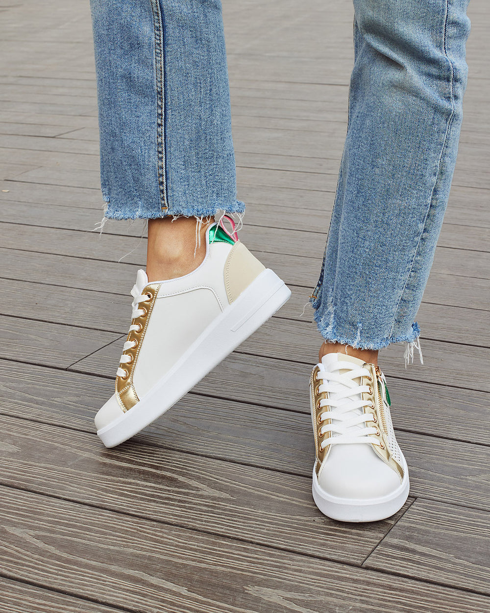 Buonarotti Turnschuhe Weiß Zip Gold Farbe