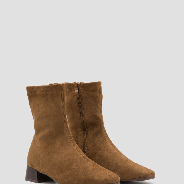 Buonarotti Sock Booties Camel Suedine Blockabsatz