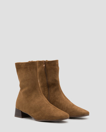 Buonarotti Sock Booties Camel Suedine Blockabsatz