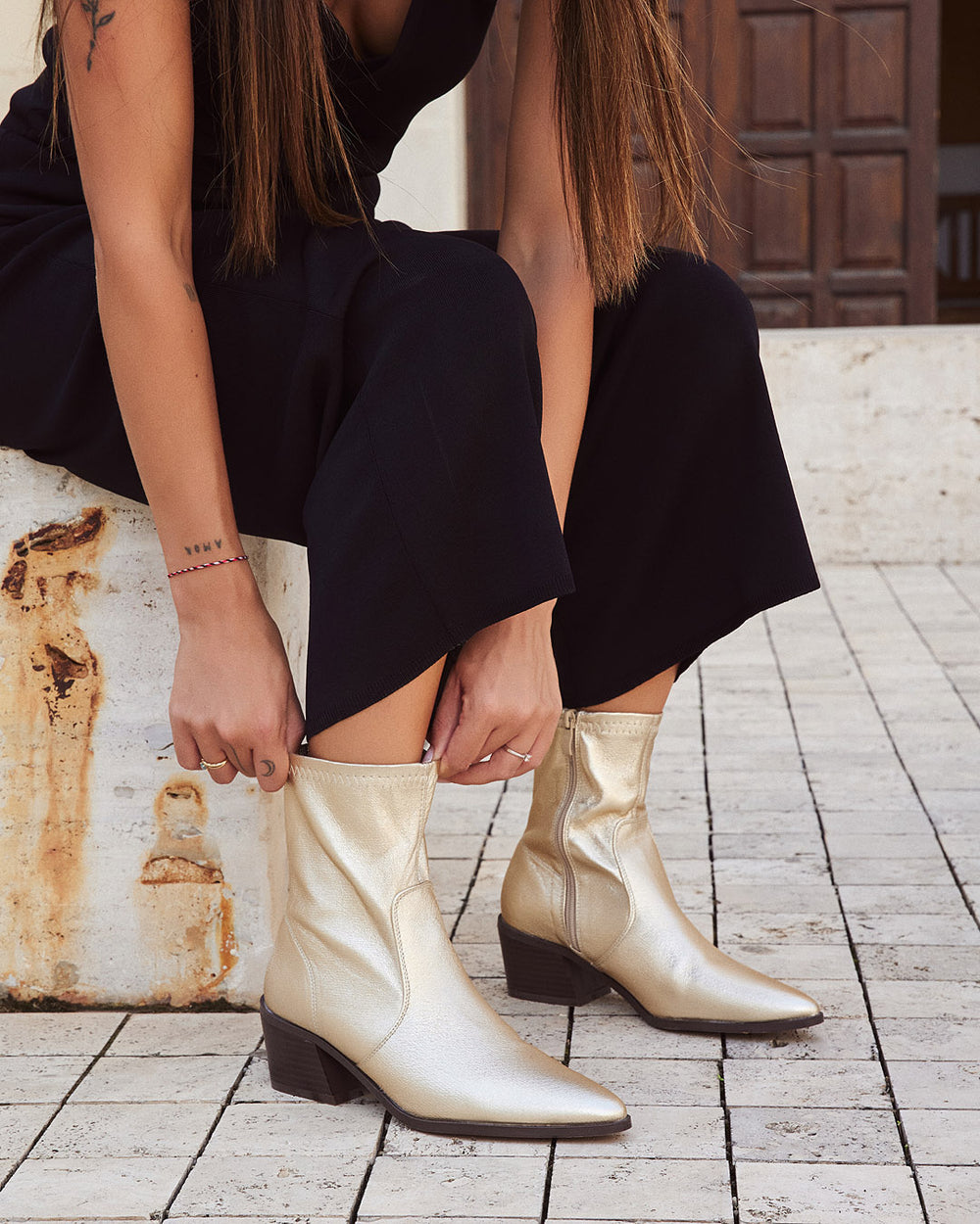 Buonarotti Sockenstiefel Gold Blockabsatz