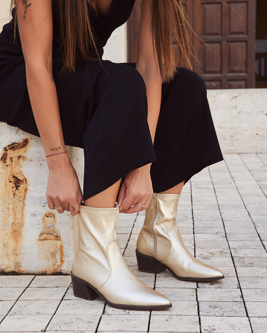 Buonarotti Sockenstiefel Gold Blockabsatz
