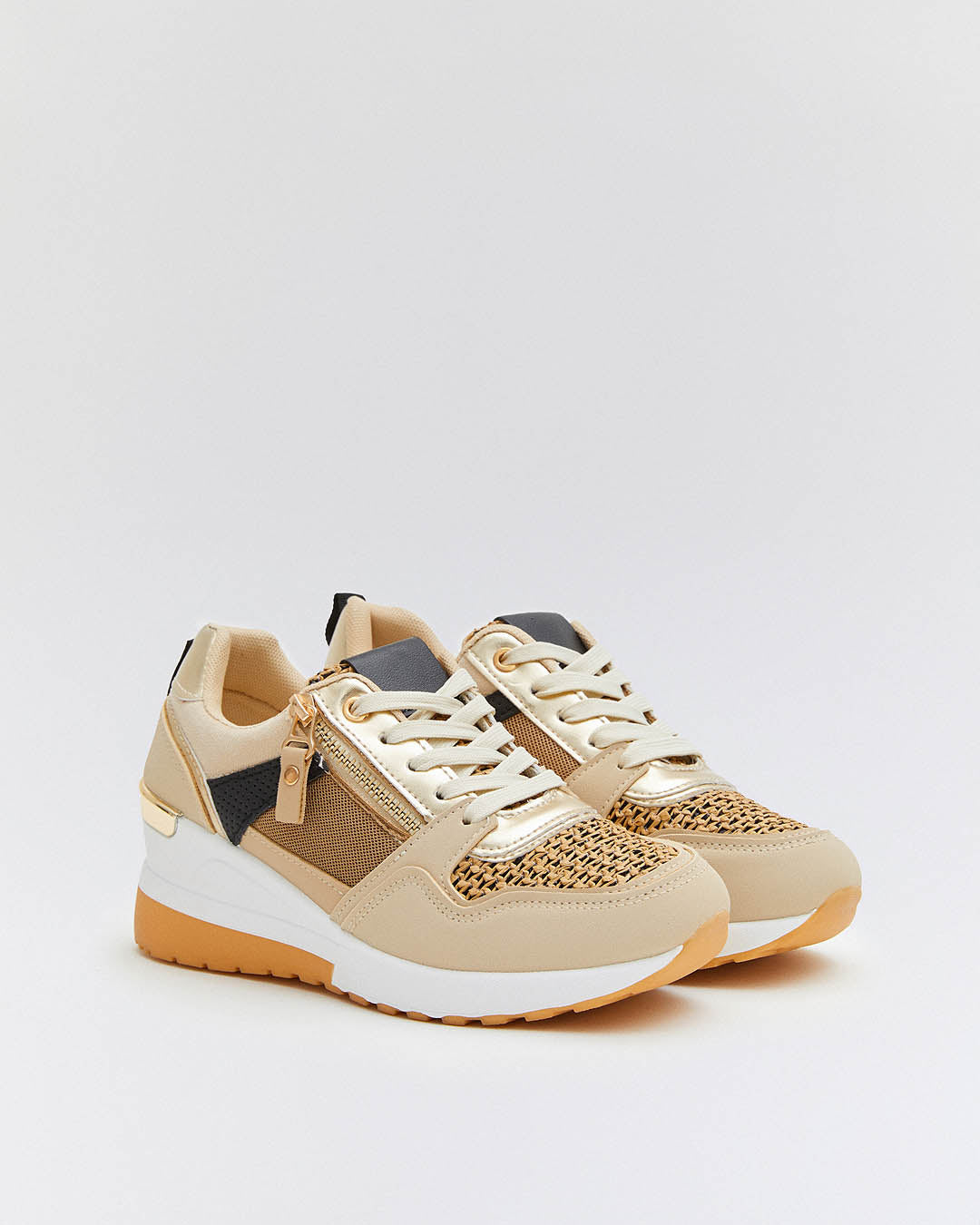 Buonarotti Wedge Sneakers Khaki Reißverschluss Canvas