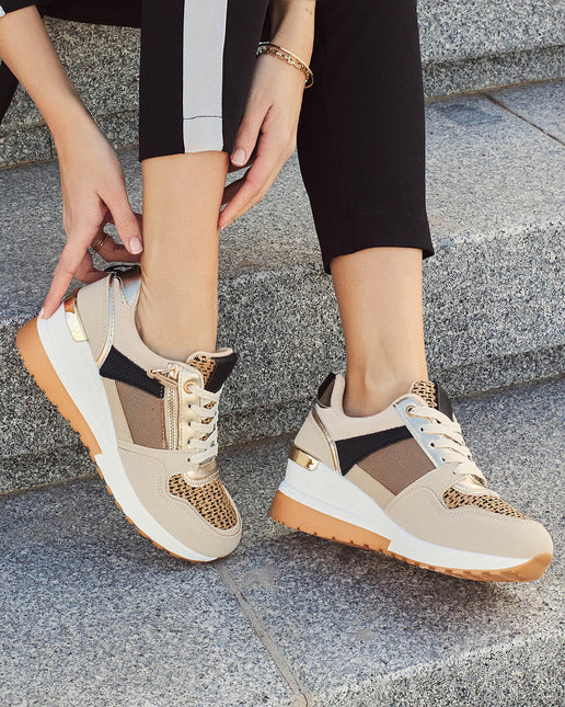 Buonarotti Wedge Sneakers Khaki Reißverschluss Canvas