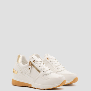 Buonarotti Keil Turnschuhe Weiß Zip Gold