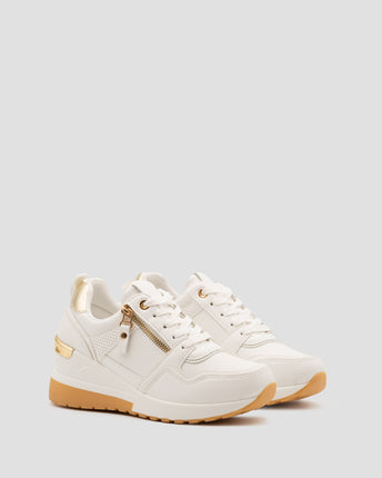 Buonarotti Keil Turnschuhe Weiß Zip Gold