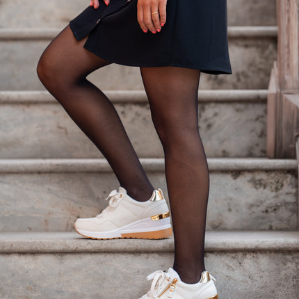 Buonarotti Keil Turnschuhe Weiß Zip Gold