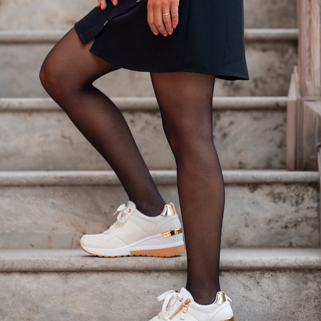 Buonarotti Keil Turnschuhe Weiß Zip Gold