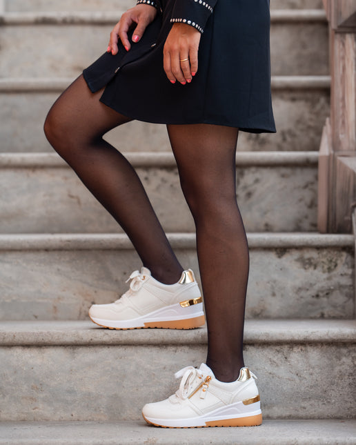 Buonarotti Keil Turnschuhe Weiß Zip Gold