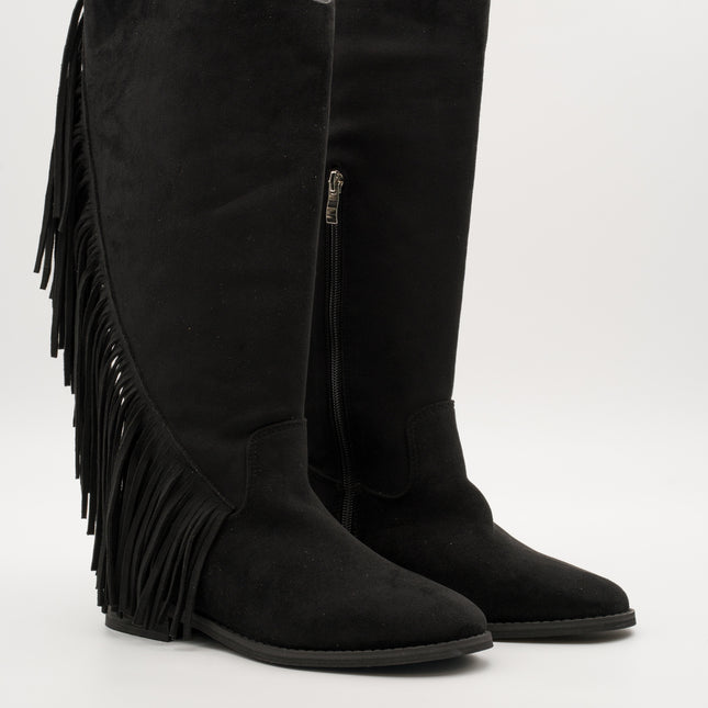 Buonarotti Westernstiefel Schwarz Suedine Fransen