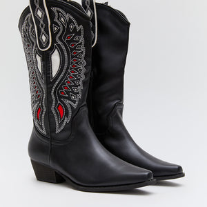 Buonarotti Schwarze Stiefel mit weißen Westerndetails