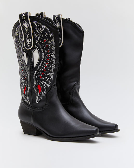 Buonarotti Schwarze Stiefel mit weißen Westerndetails