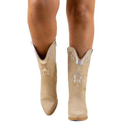 DWRS The label DWRS Cowboy-Stiefel Beige SHELBY Silber