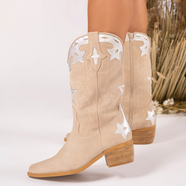 DWRS The label DWRS Cowboy-Stiefel Beige SHELBY Silber