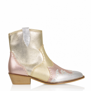 DWRS The label DWRS Cowboy-Stiefel LYON Nieten Champagner - Silber