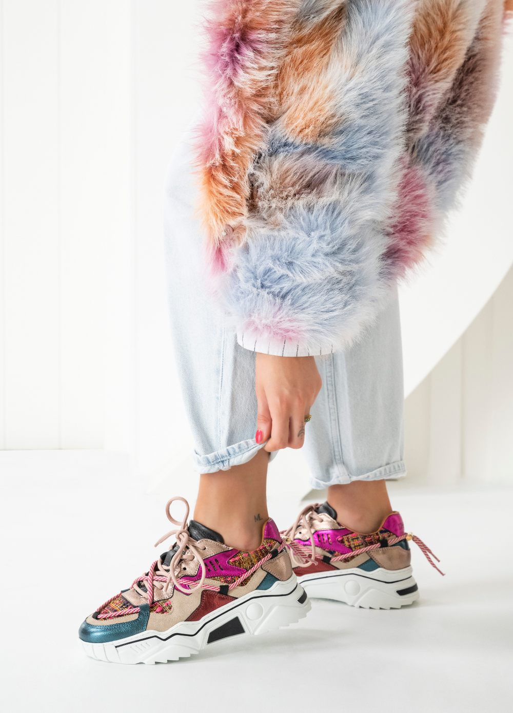 DWRS The label DWRS Turnschuhe JUPITER Tweed Beige Fuchsia