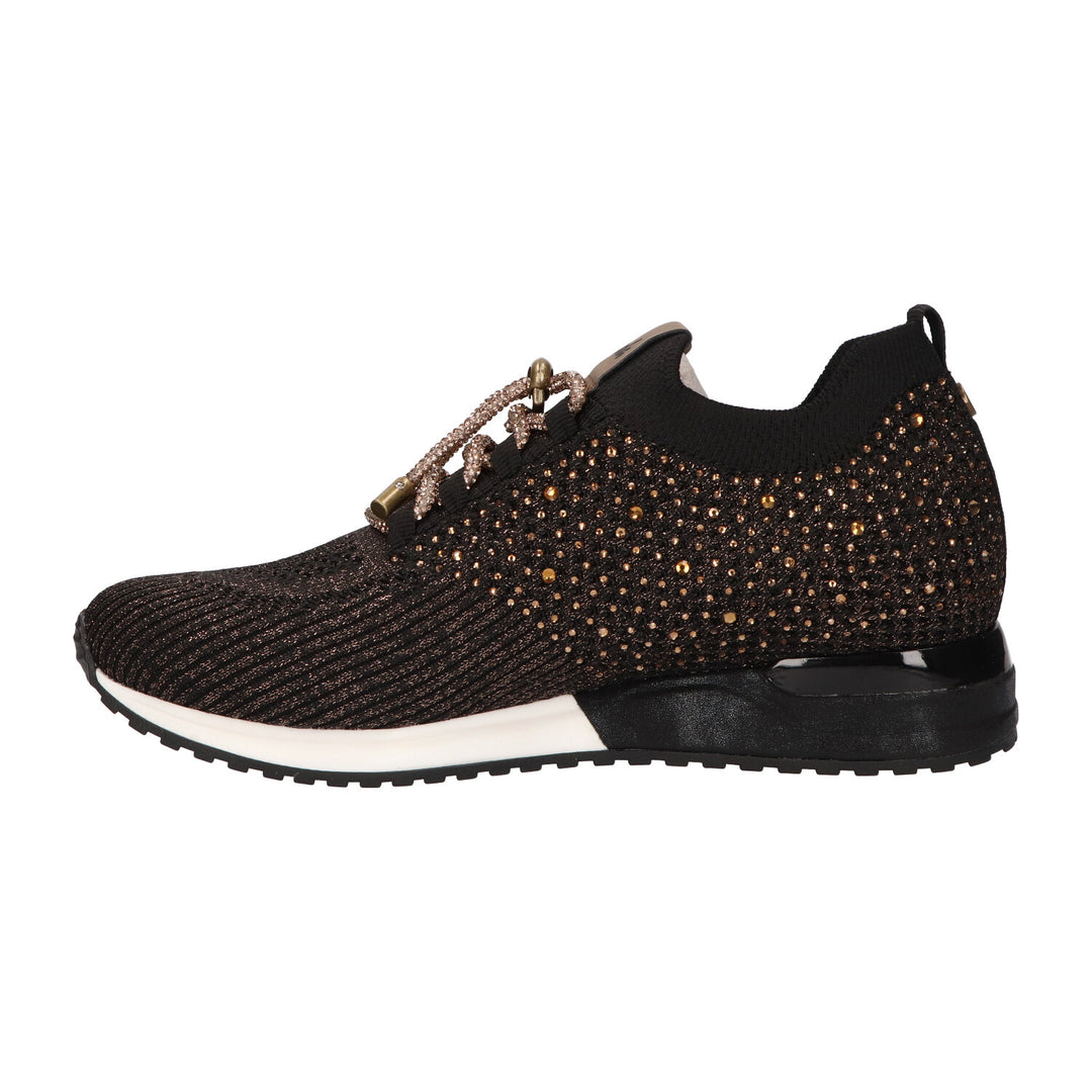 La Strada Sneakers Schwarz Gestrickt Bronze Strass