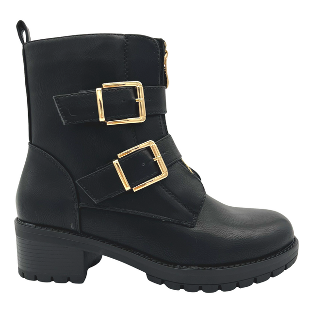 Smile Favorites Biker Boots Schwarz Gold Schnallen