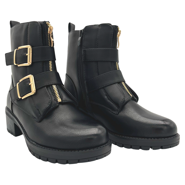 Smile Favorites Biker Boots Schwarz Gold Schnallen