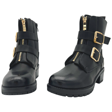 Smile Favorites Biker Boots Schwarz Gold Schnallen
