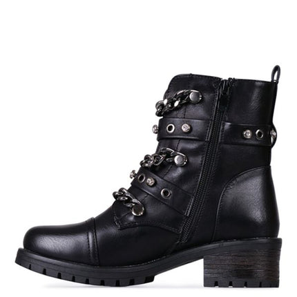 Smile Favorites Biker Boots Schwarz Kette Schnallen Silber