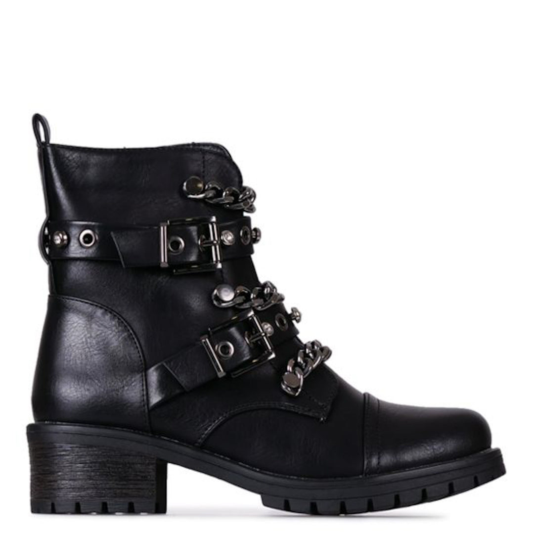 Smile Favorites Biker Boots Schwarz Kette Schnallen Silber
