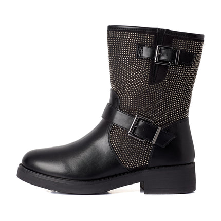 Smile Favorites Biker Boots Schwarz Strass Schnallen