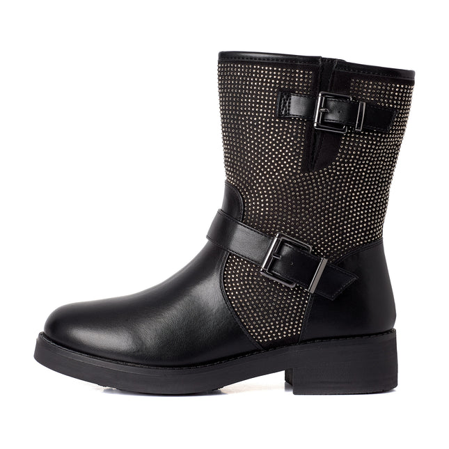 Smile Favorites Biker Boots Schwarz Strass Schnallen