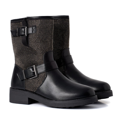 Smile Favorites Biker Boots Schwarz Strass Schnallen