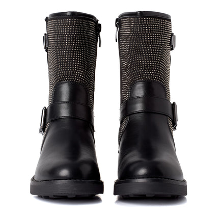 Smile Favorites Biker Boots Schwarz Strass Schnallen