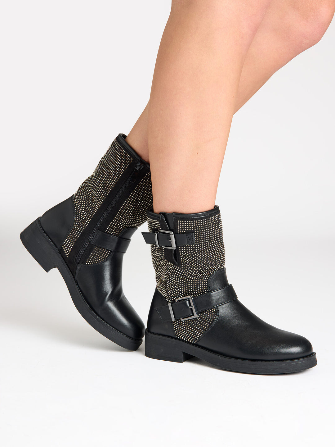 Smile Favorites Biker Boots Schwarz Strass Schnallen
