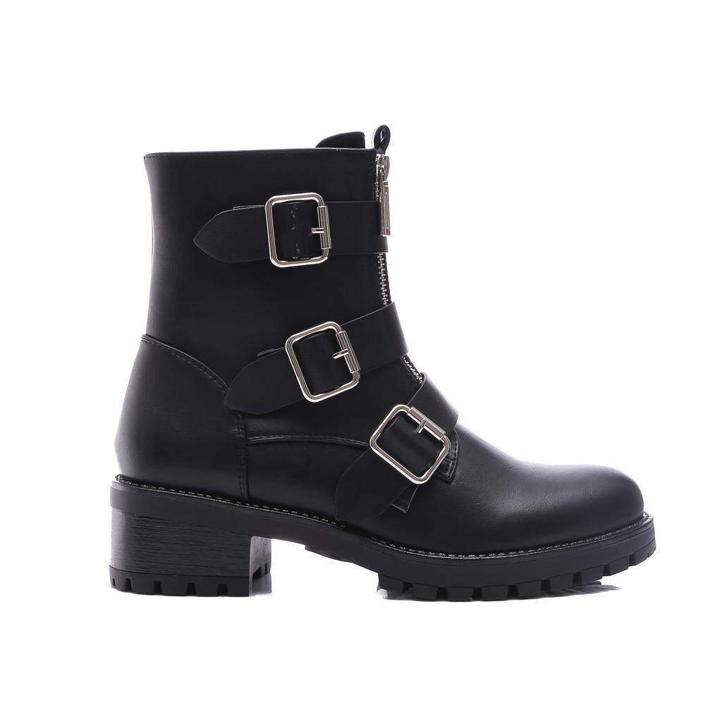 Smile Favorites Bikerstiefel Schwarz silberne Schnallen und doppelter Reißverschluss