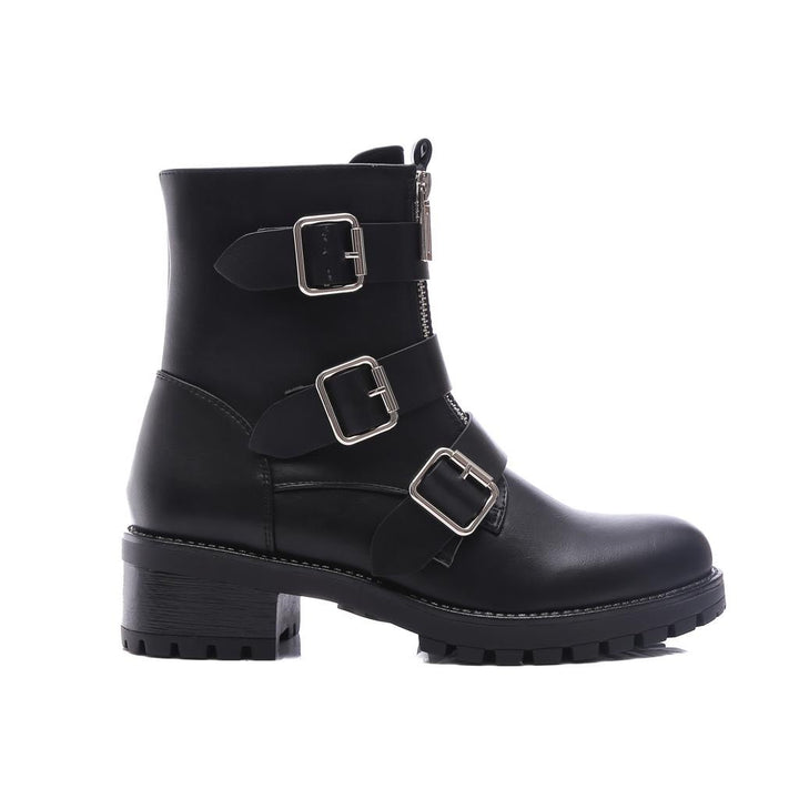 Smile Favorites Bikerstiefel Schwarz silberne Schnallen und doppelter Reißverschluss