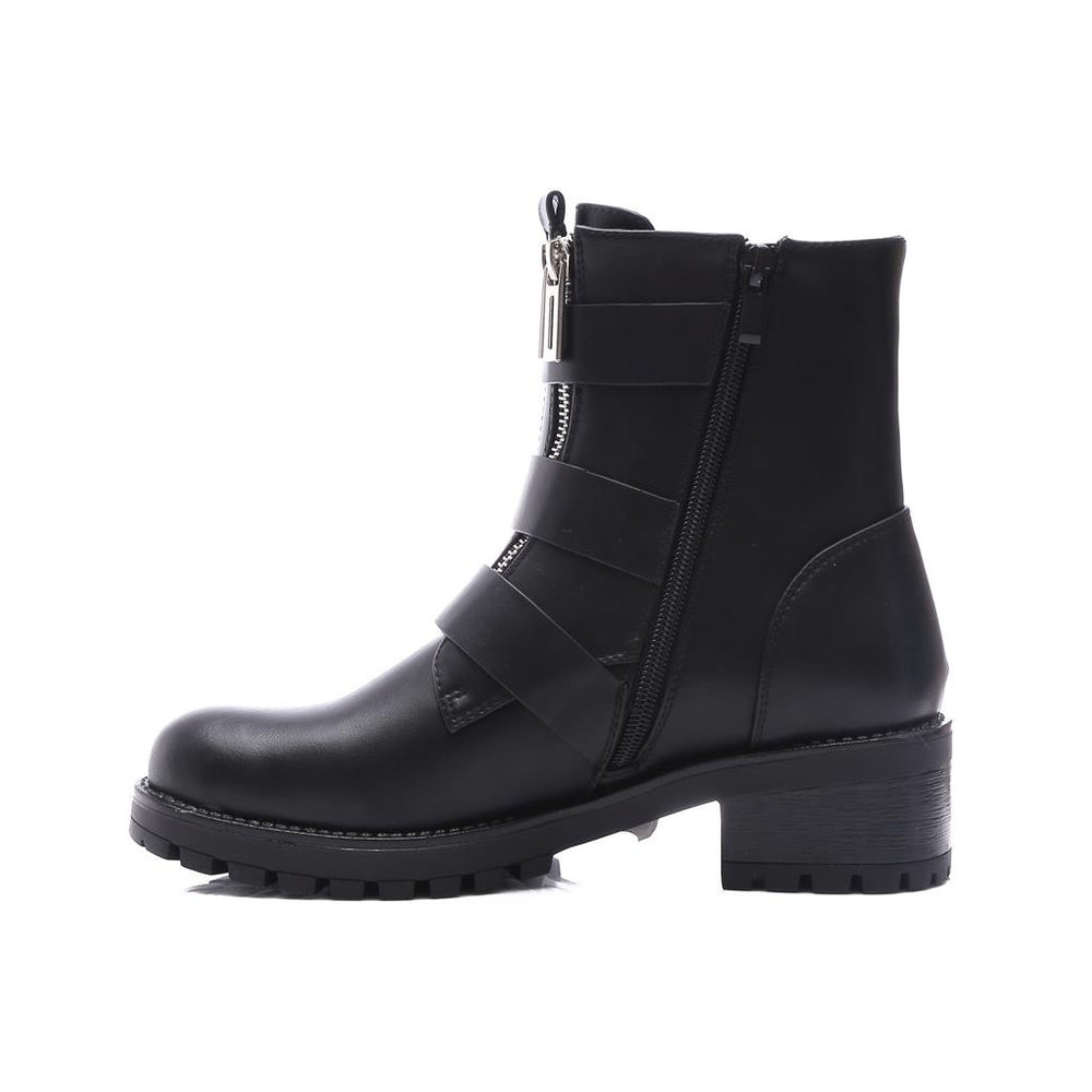 Smile Favorites Bikerstiefel Schwarz silberne Schnallen und doppelter Reißverschluss