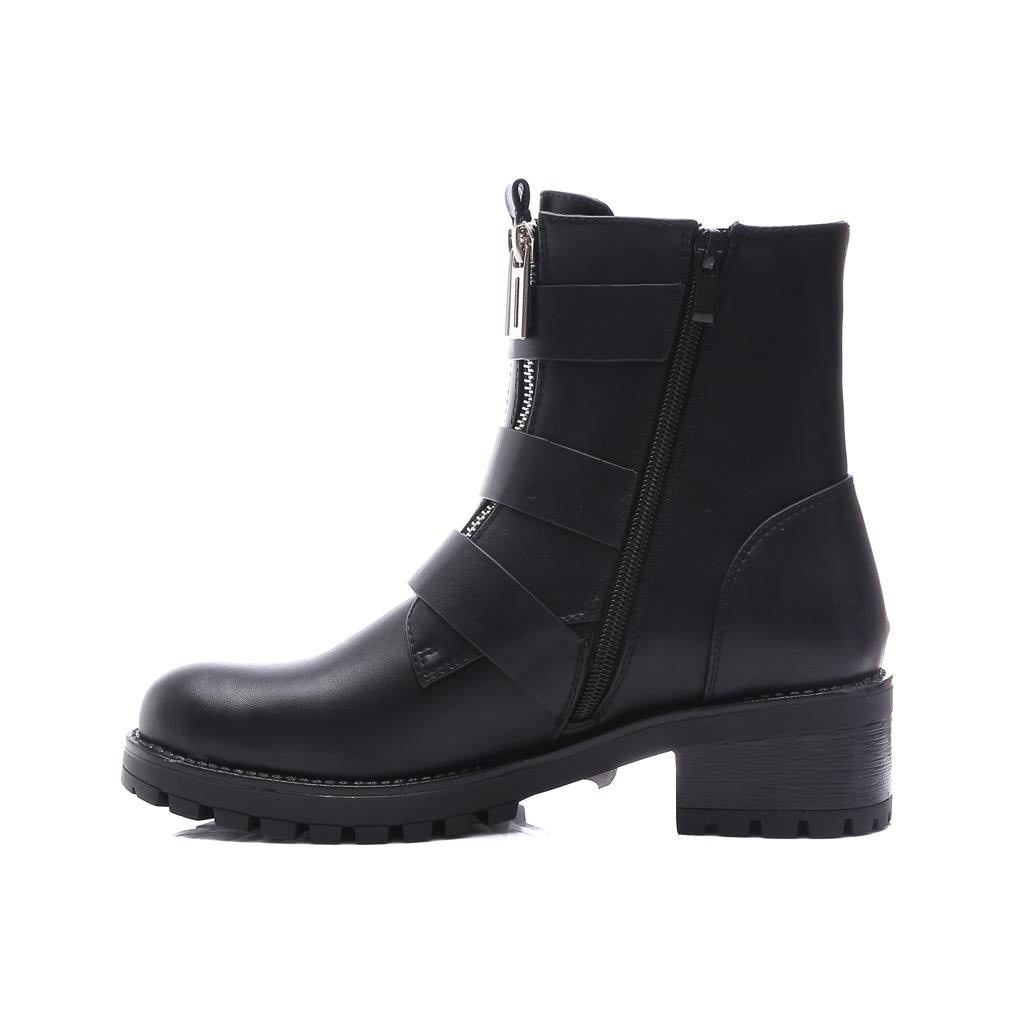 Smile Favorites Bikerstiefel Schwarz silberne Schnallen und doppelter Reißverschluss