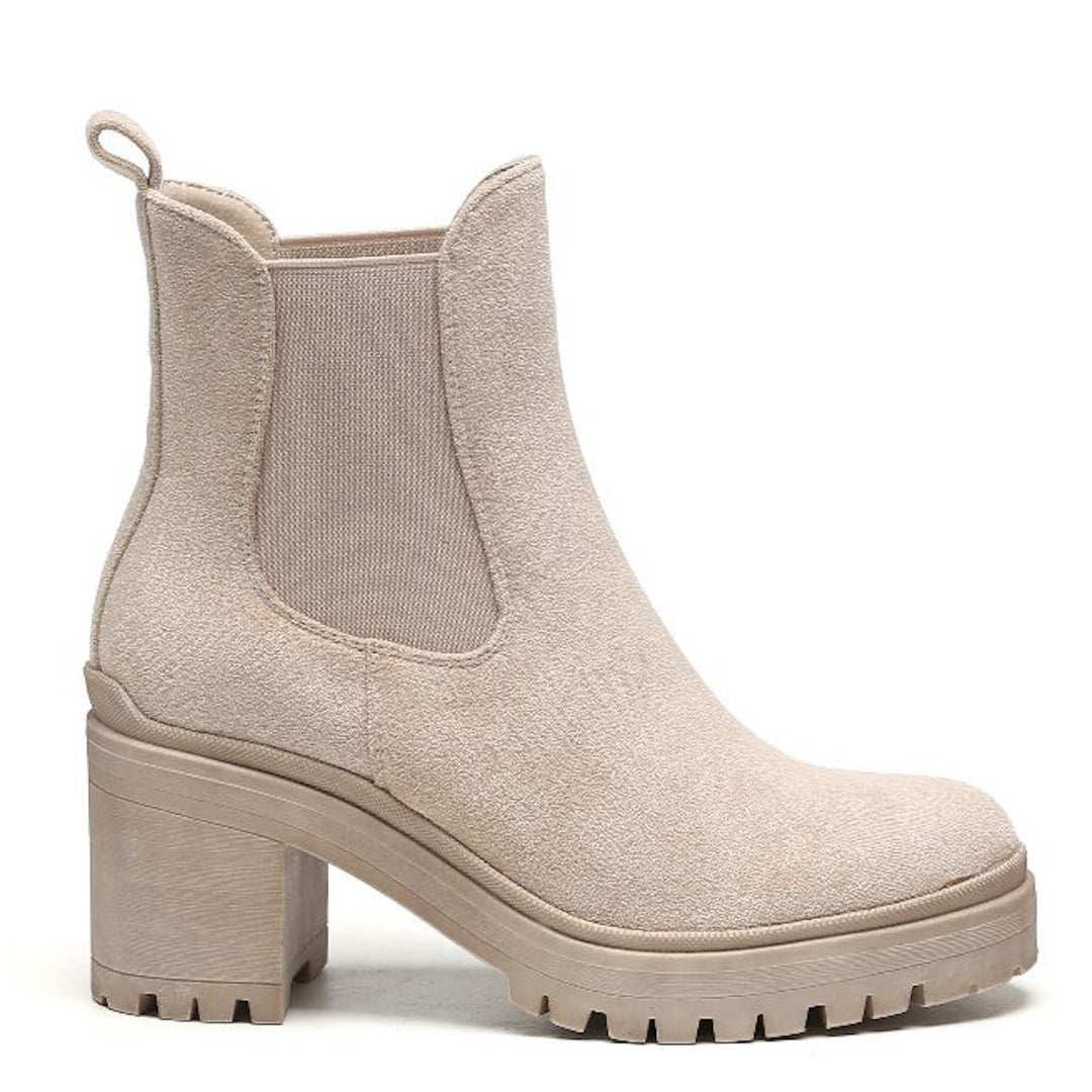 Smile Favorites Chelsea-Stiefel mit Absatz Beige Suedine