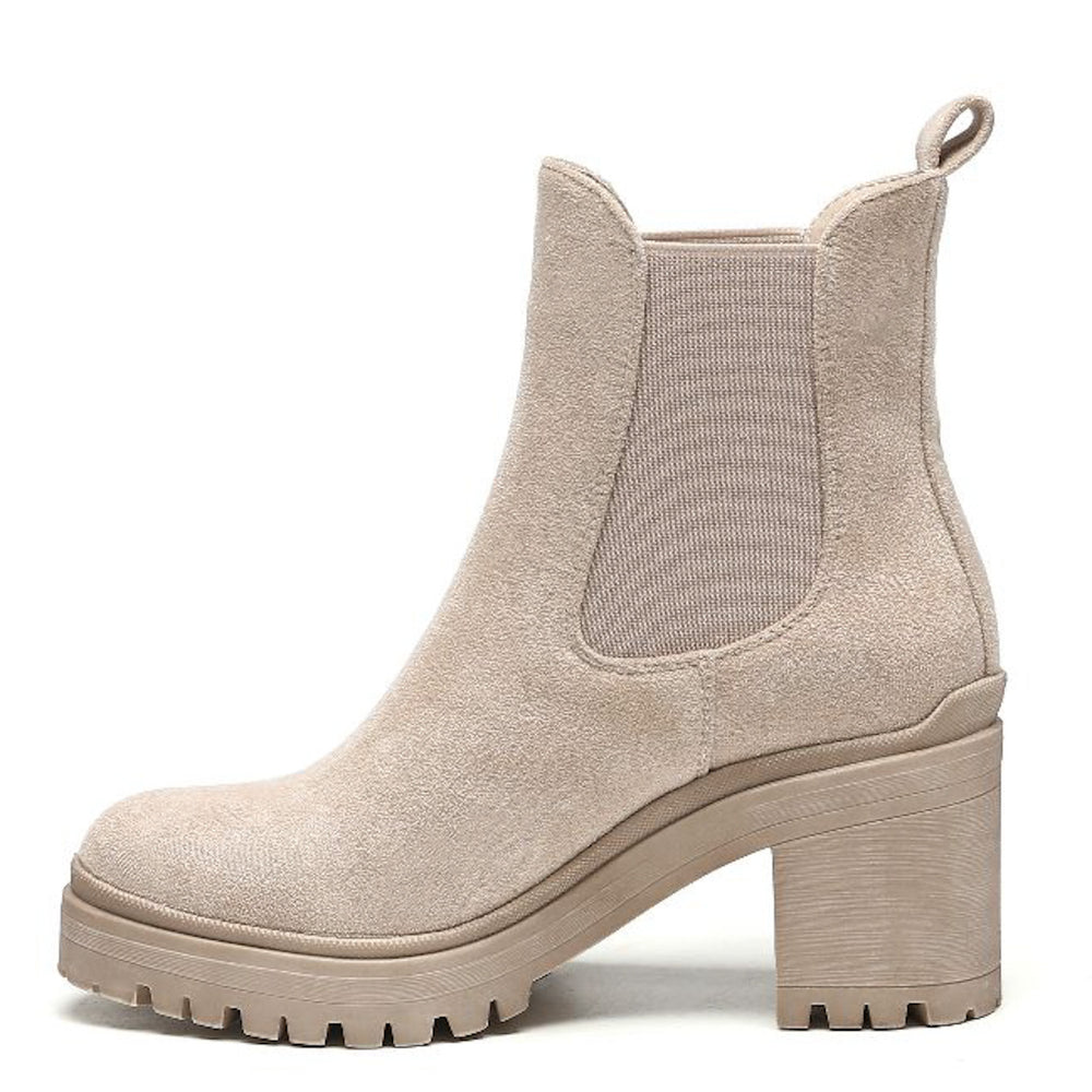 Smile Favorites Chelsea-Stiefel mit Absatz Beige Suedine