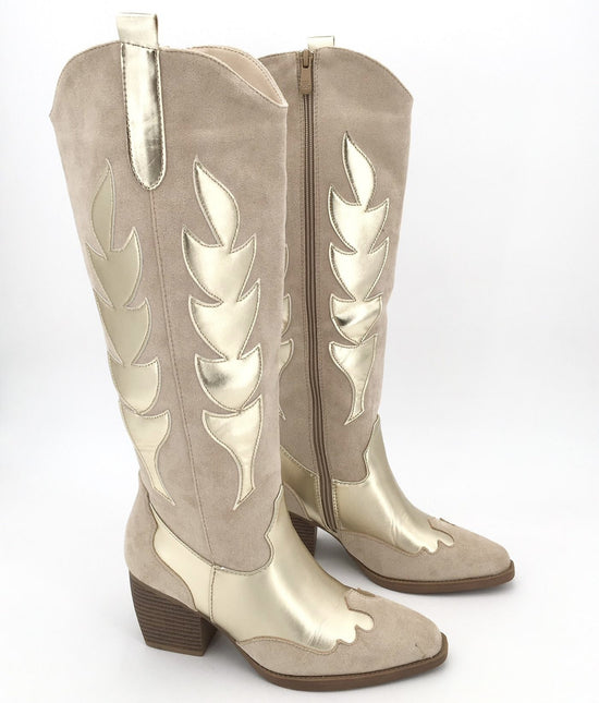 Smile Favorites Cowboystiefel Beige Gold Hoch