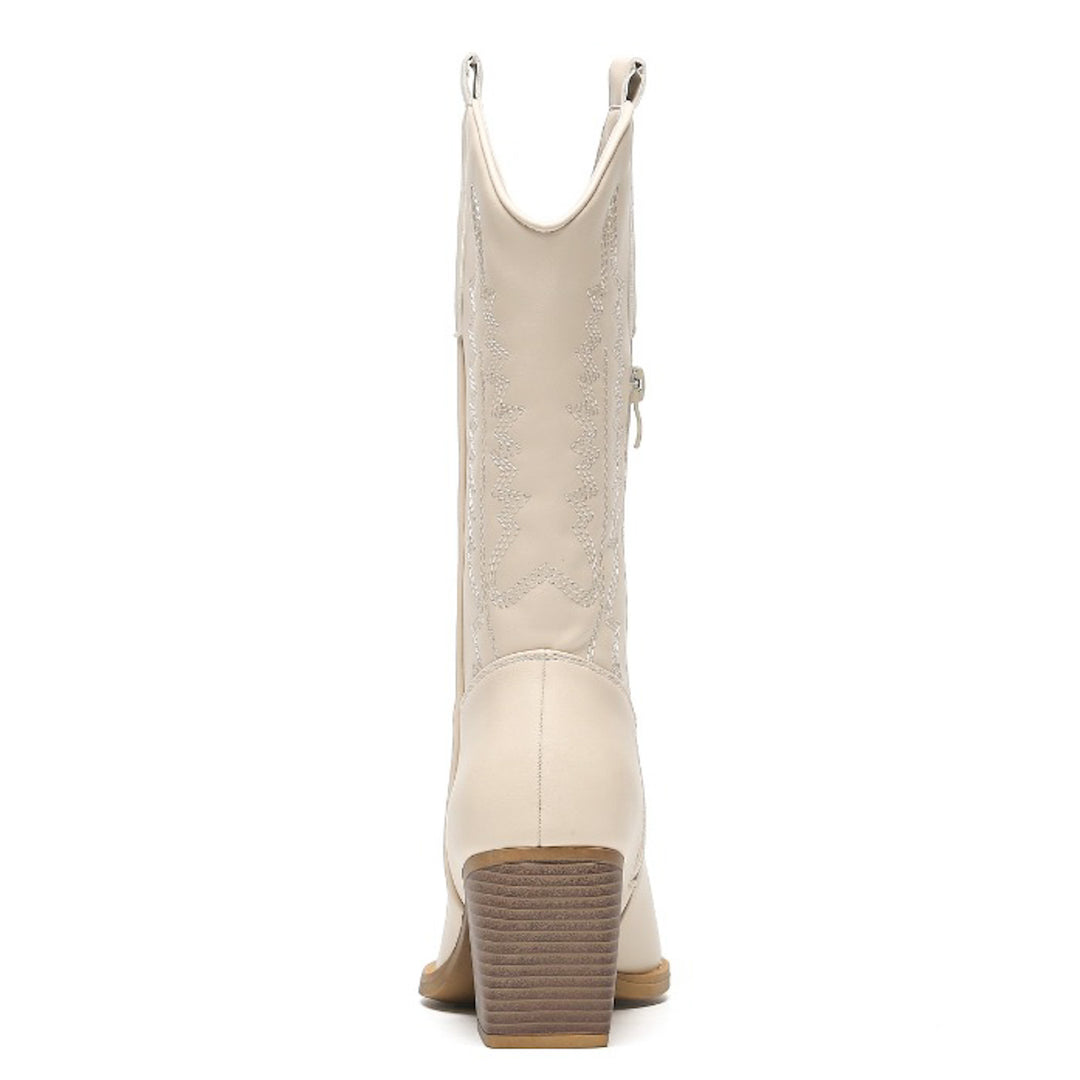 Smile Favorites Cowboystiefel Beige Lederoptik Nähte