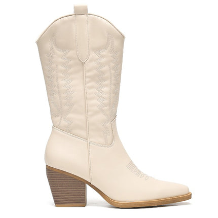 Smile Favorites Cowboystiefel Beige Lederoptik Nähte