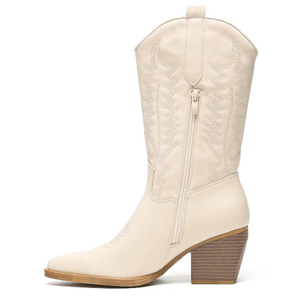 Smile Favorites Cowboystiefel Beige Lederoptik Nähte