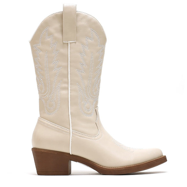 Smile Favorites Cowboystiefel Beige mit weißen Nähten